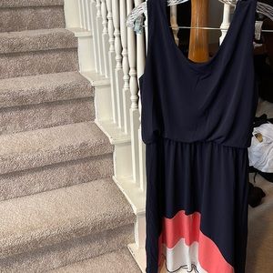 Blue and peach sleeveless dress casual